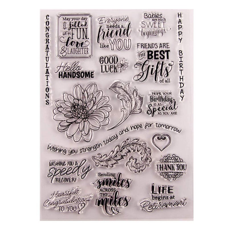 arriettycraft Flowers Leaves Sentiment Clear Stamps for Card Making and Journaling, Birthday Retirements Phrase Silicone Rubber Stamps for Journals Album Scrapbooking Paper Crafts Decoration-A1441 - Image 1